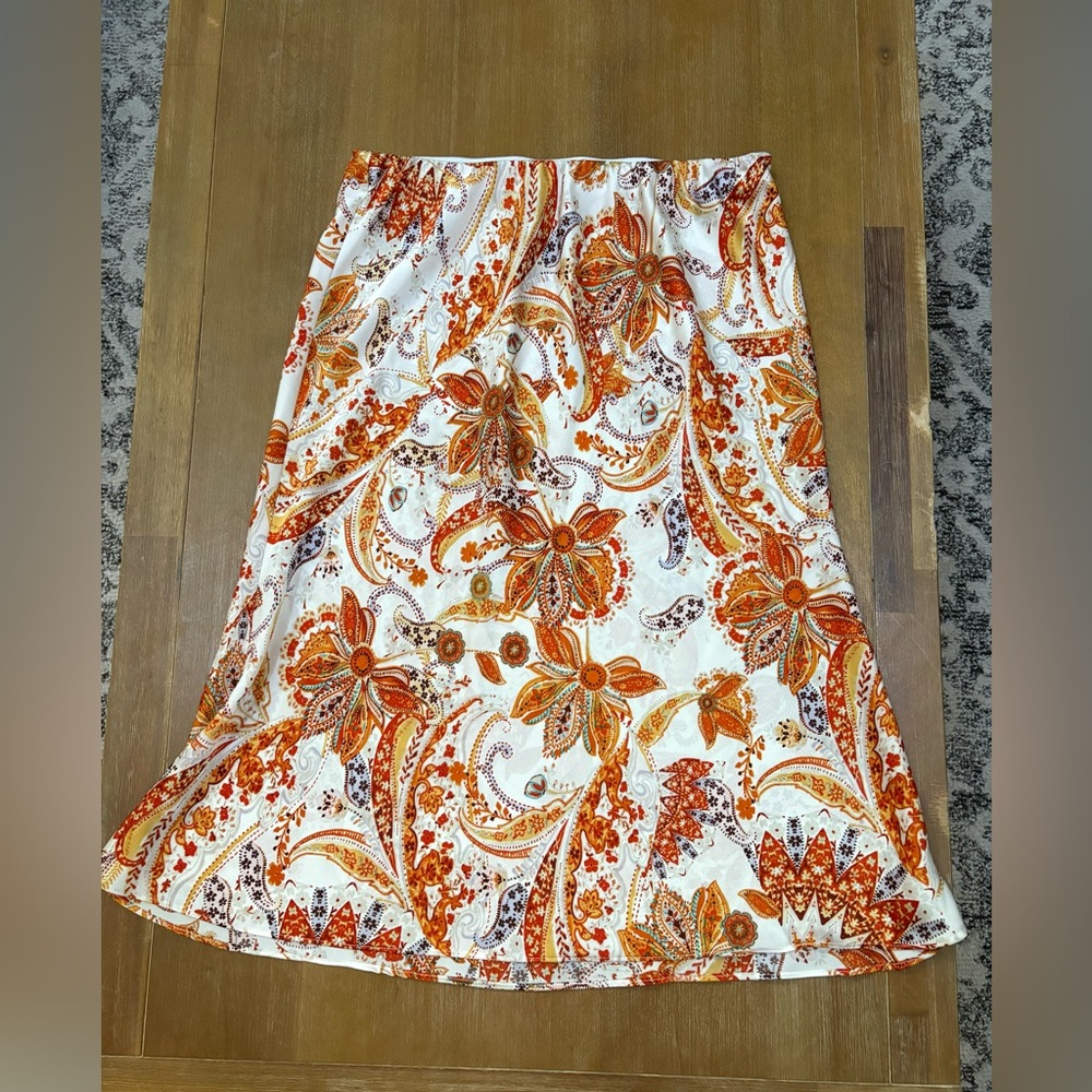 Halogen A-Line Skirt - Orange and Cream Floral